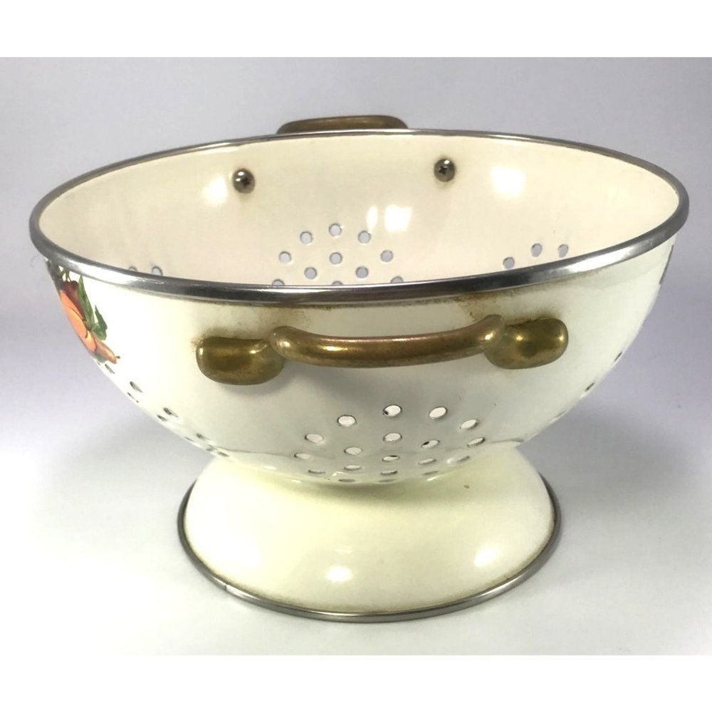 Vintage Regency Club Cream-Colored Enamel Colander Strainer with Fruit Design - Picture 2 of 8